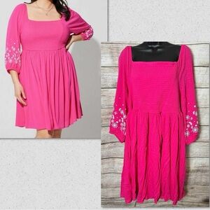 Nwt Torrid size 2 mini crinkle gauze pink blouson sleeve dress